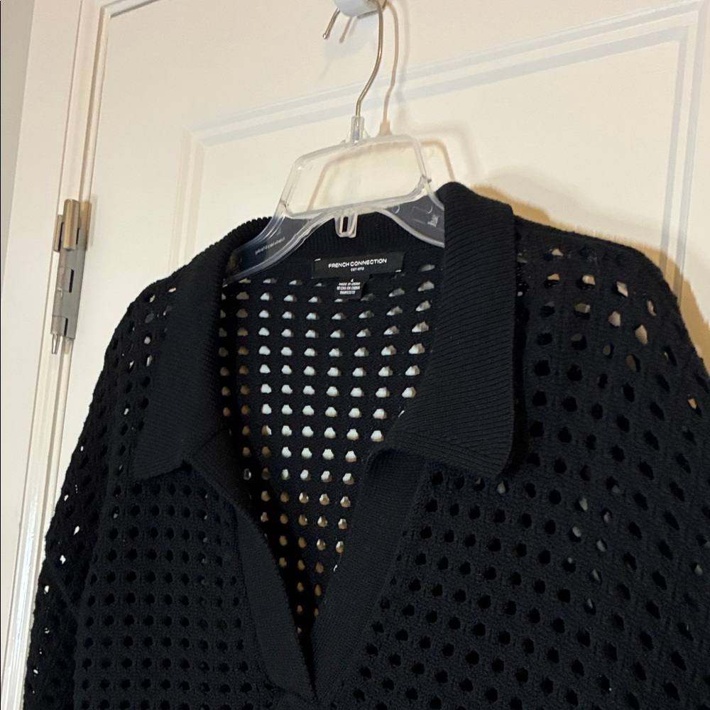 French Connection Black V-Neck Sweater Sz L
